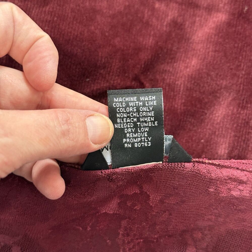 Moda International Burgundy Lace Velvet Long Sleeve Top - Picture 13 of 13